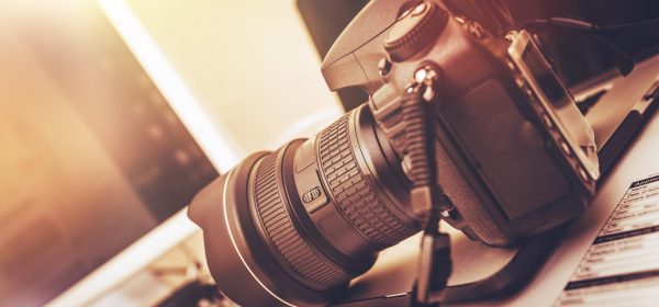 Digital,Photography,Workstation.,Modern,Digital,Dslr,Camera,,Laptop,Computer,And